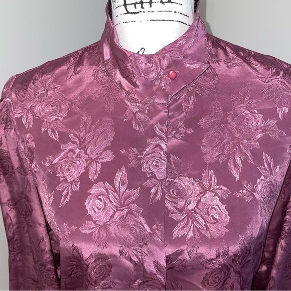 Gorgeous Vintage silky floral mauve blouse high neck blouse roses 🌹 - Picture 8 of 9